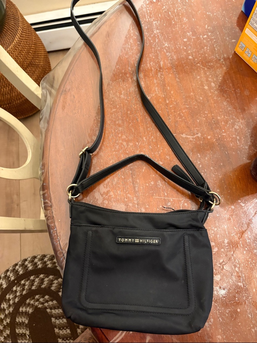 Tommy Hilfiger Black Nylon Crossbody with Gold-Tone Accents